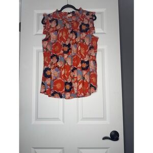 Hailey And Co Sleeveless Floral  Ruffle Neck Flutter Sleeve Tank Top 1x Multi